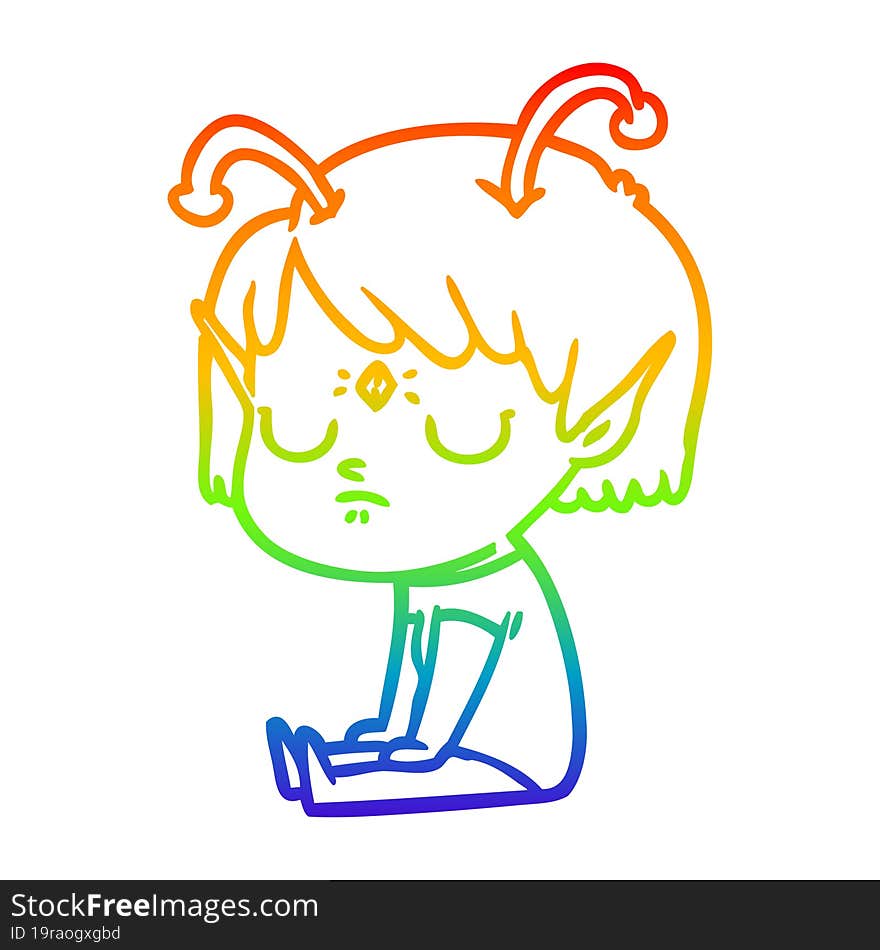 rainbow gradient line drawing of a cartoon alien girl