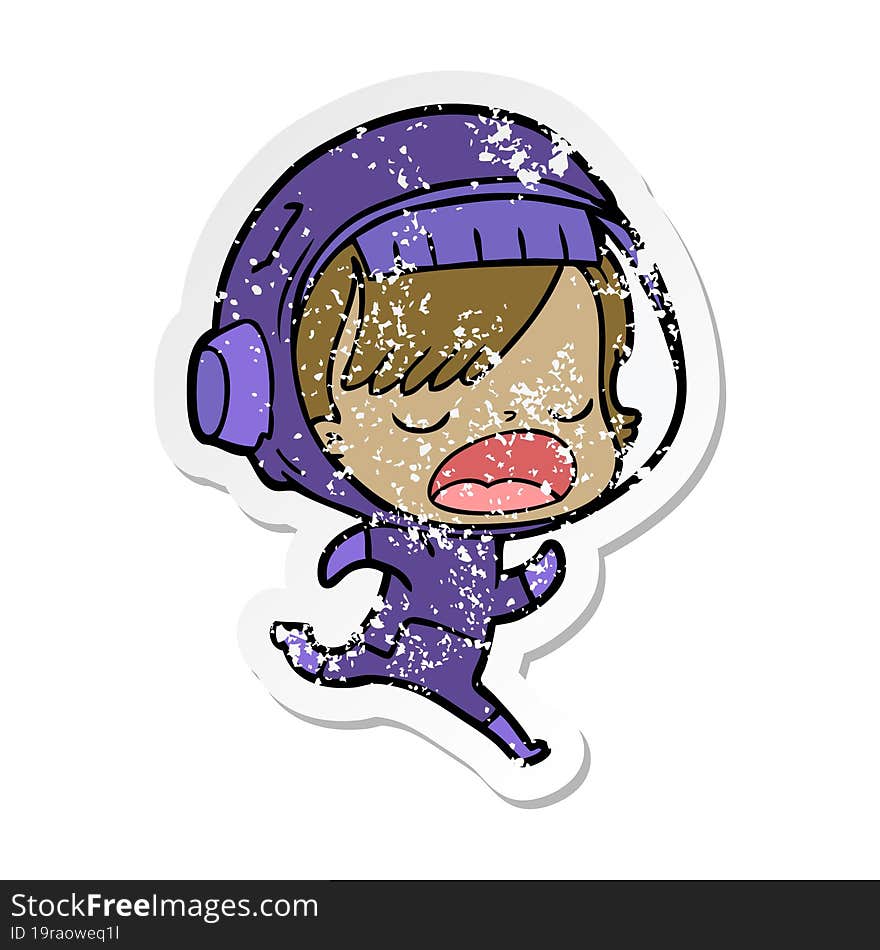 distressed sticker of a cartoon running astronaut