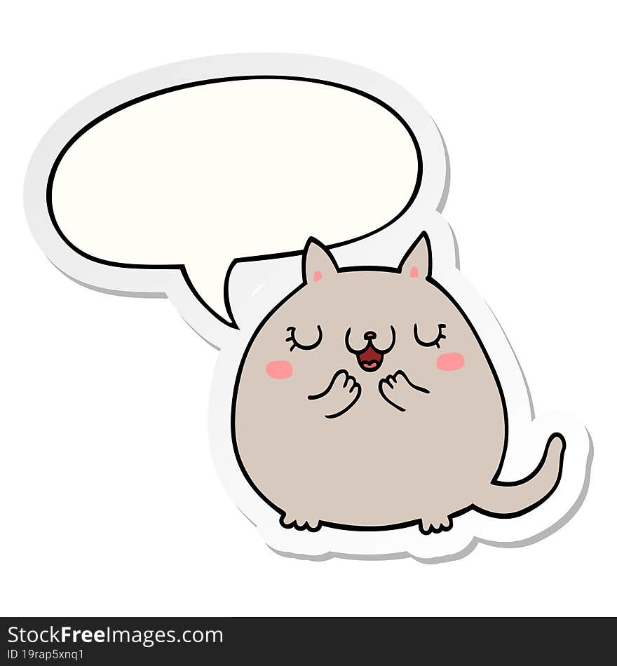 cartoon cute cat with speech bubble sticker. cartoon cute cat with speech bubble sticker