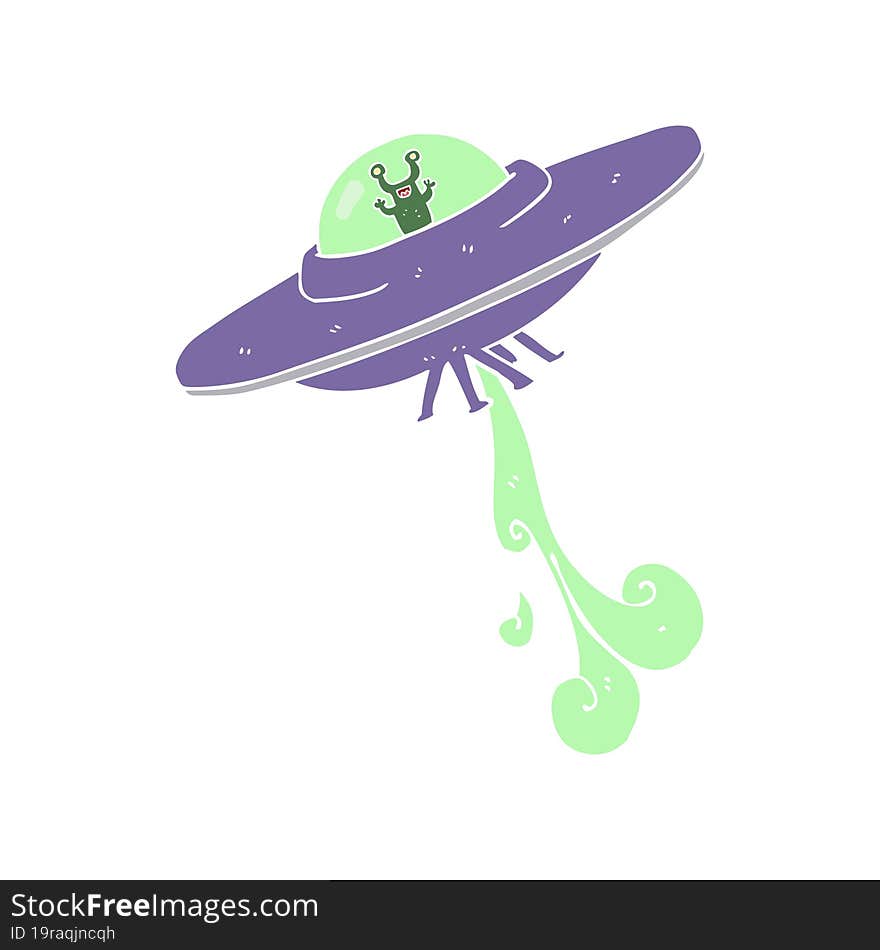 Flat Color Illustration Of A Cartoon Alien Spaceship