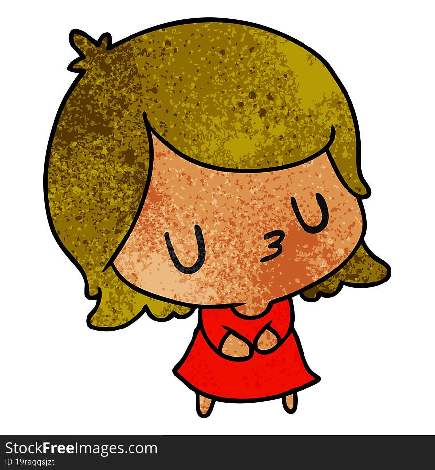 textured cartoon illustration of a cute kawaii girl. textured cartoon illustration of a cute kawaii girl