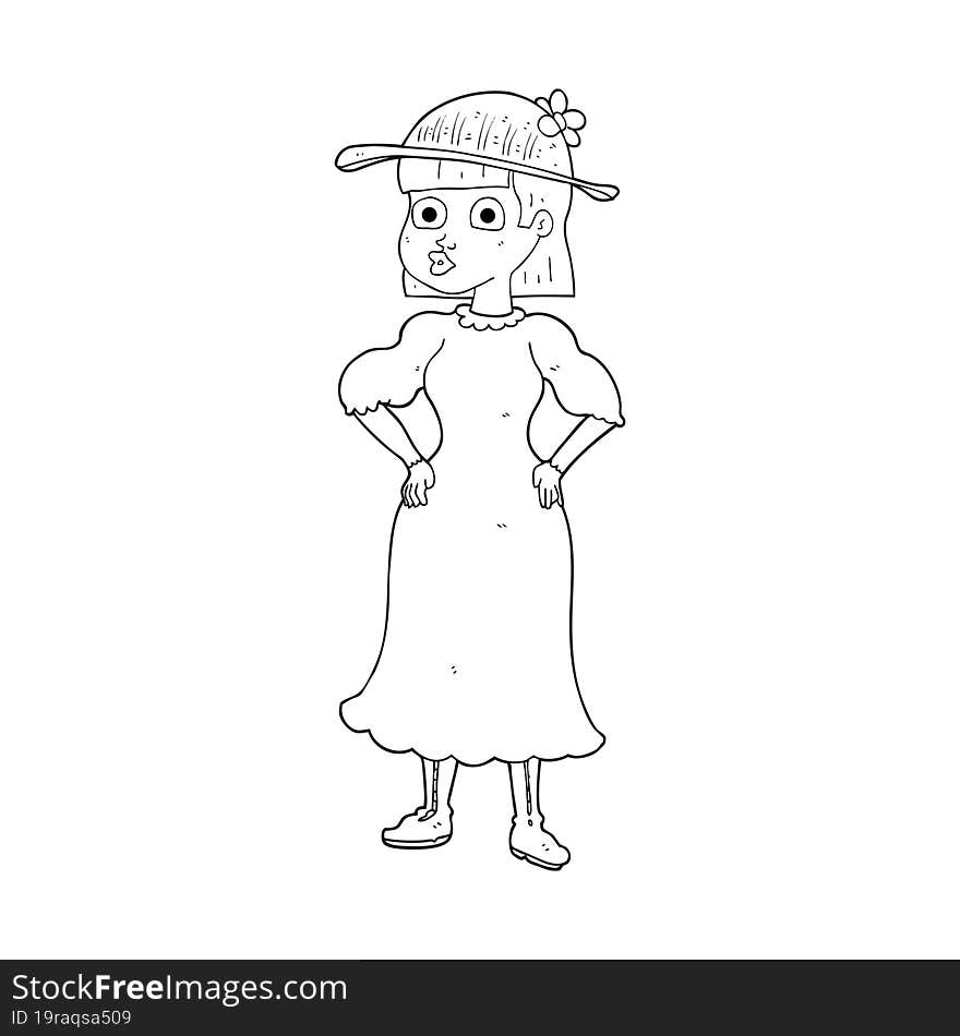 Black And White Cartoon Woman In Muddy Dress