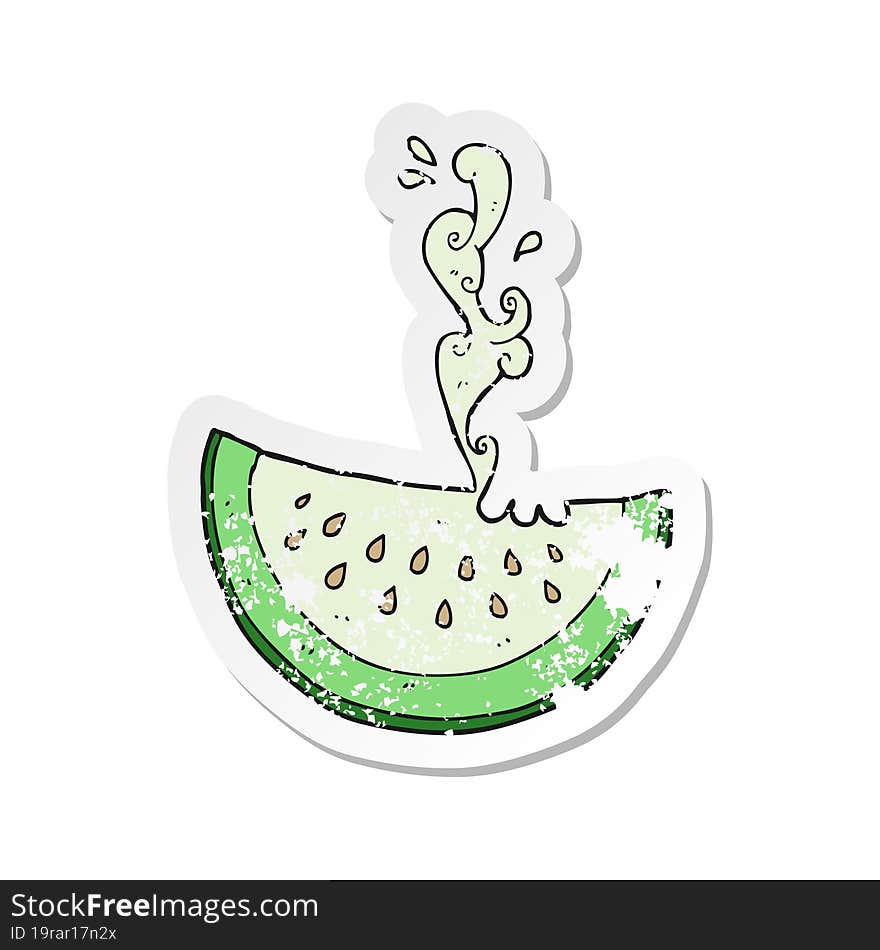 retro distressed sticker of a cartoon melon slice