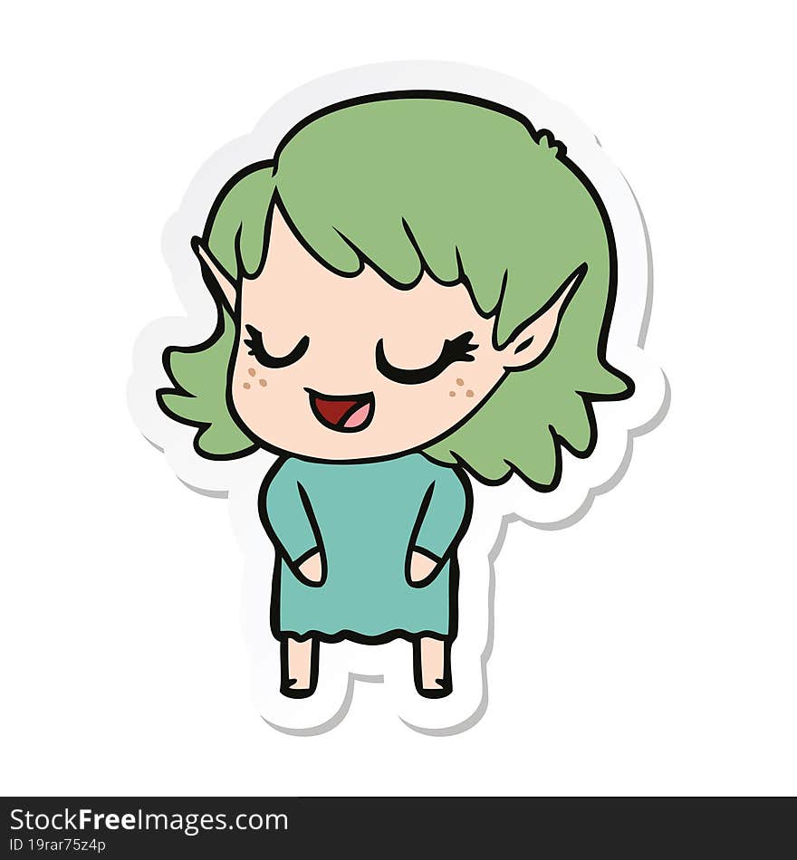 Sticker Of A Happy Cartoon Elf Girl