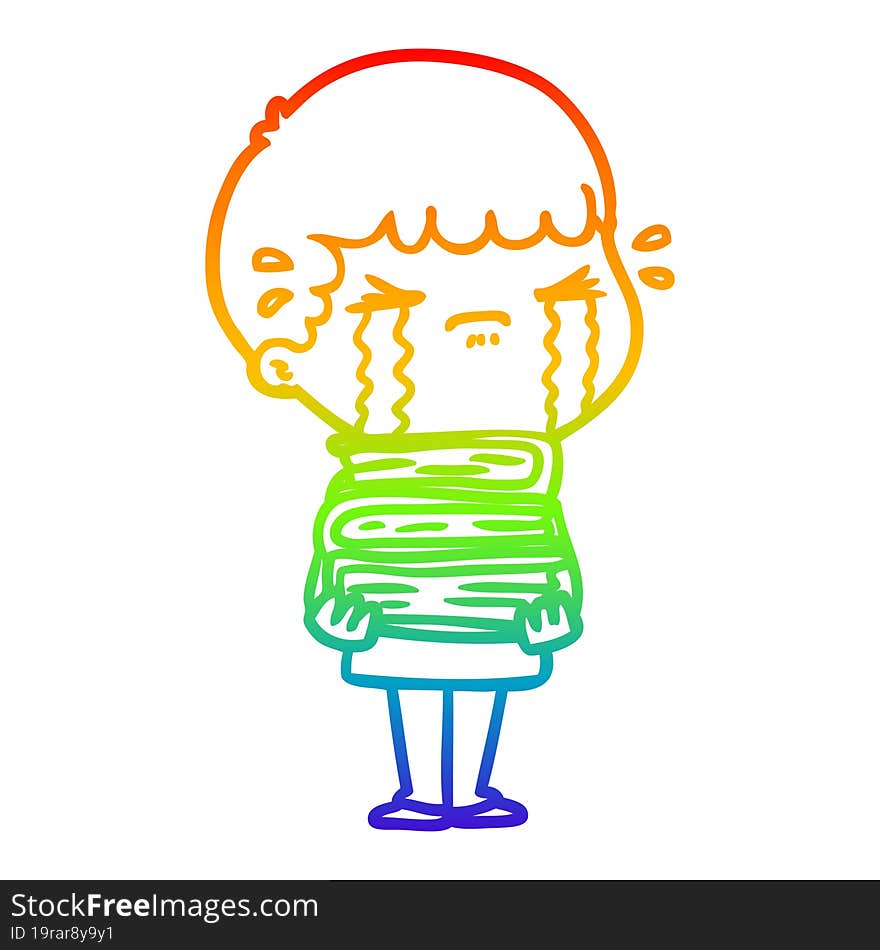 rainbow gradient line drawing cartoon man crying