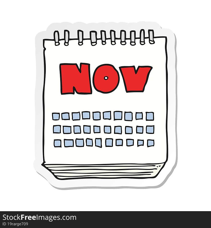 Sticker Of A Cartoon Calendar Showing Month Of November