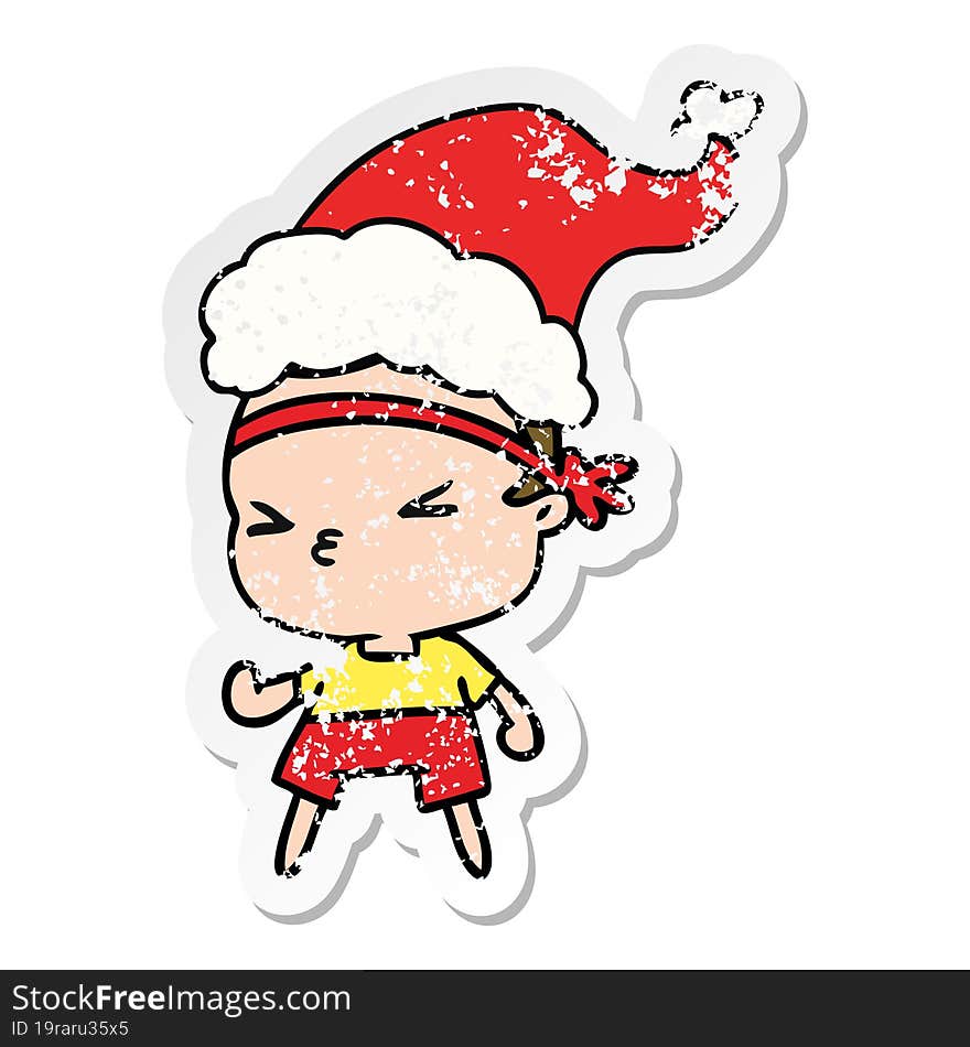 christmas distressed sticker cartoon of kawaii boy