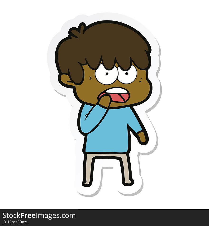 sticker of a worried cartoon boy