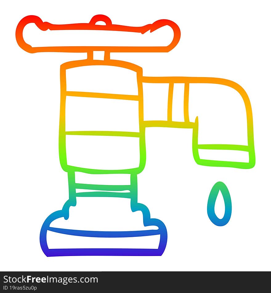 rainbow gradient line drawing of a cartoon dripping faucet