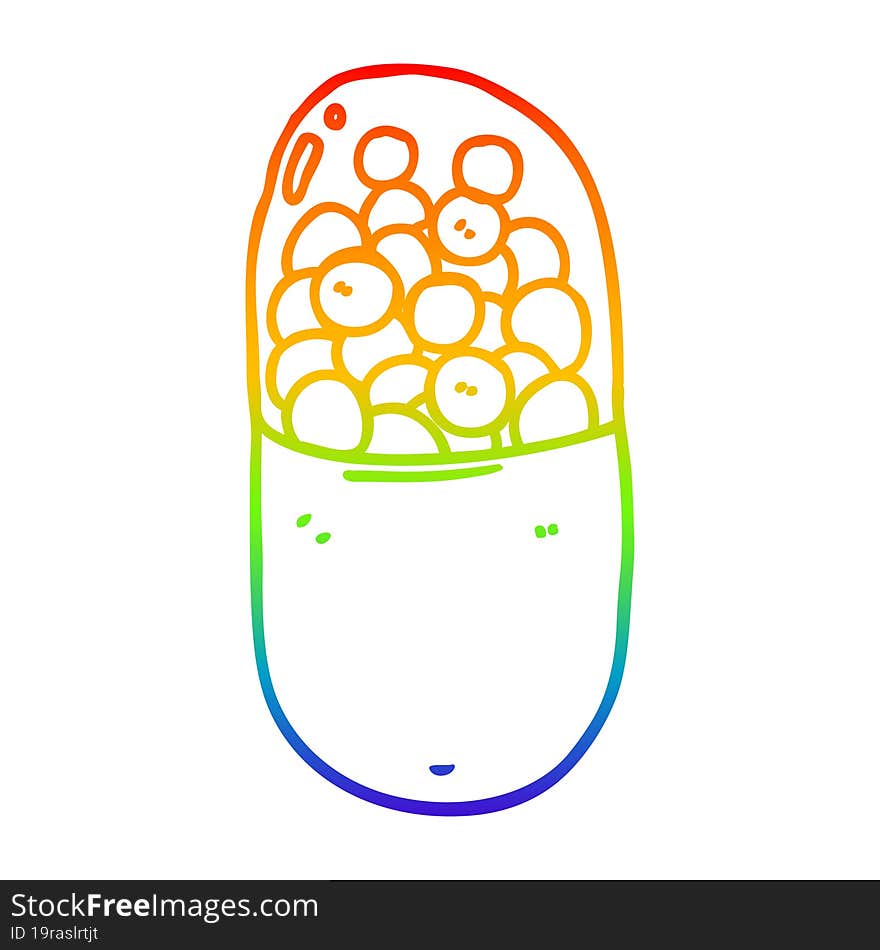 rainbow gradient line drawing cartoon pill