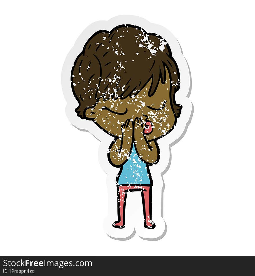 distressed sticker of a cartoon woman with eyes shut