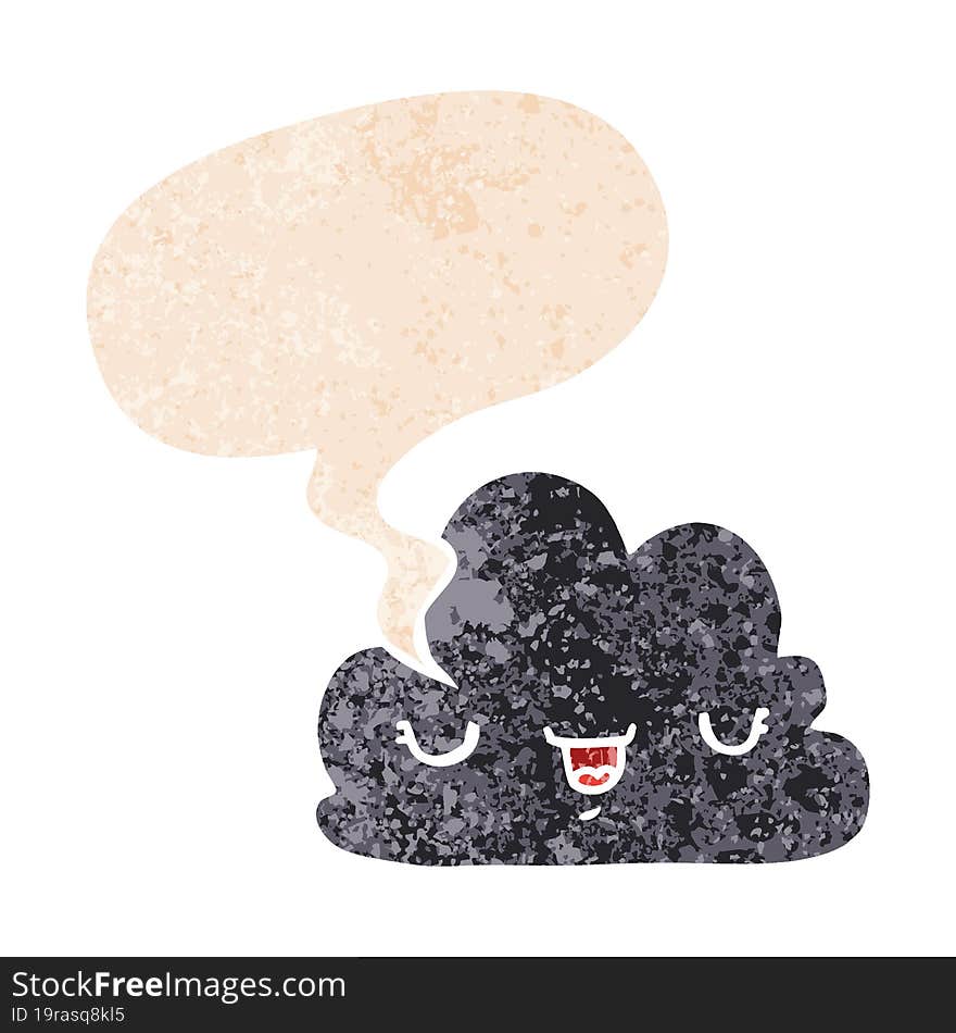 cute cartoon cloud and speech bubble in retro textured style