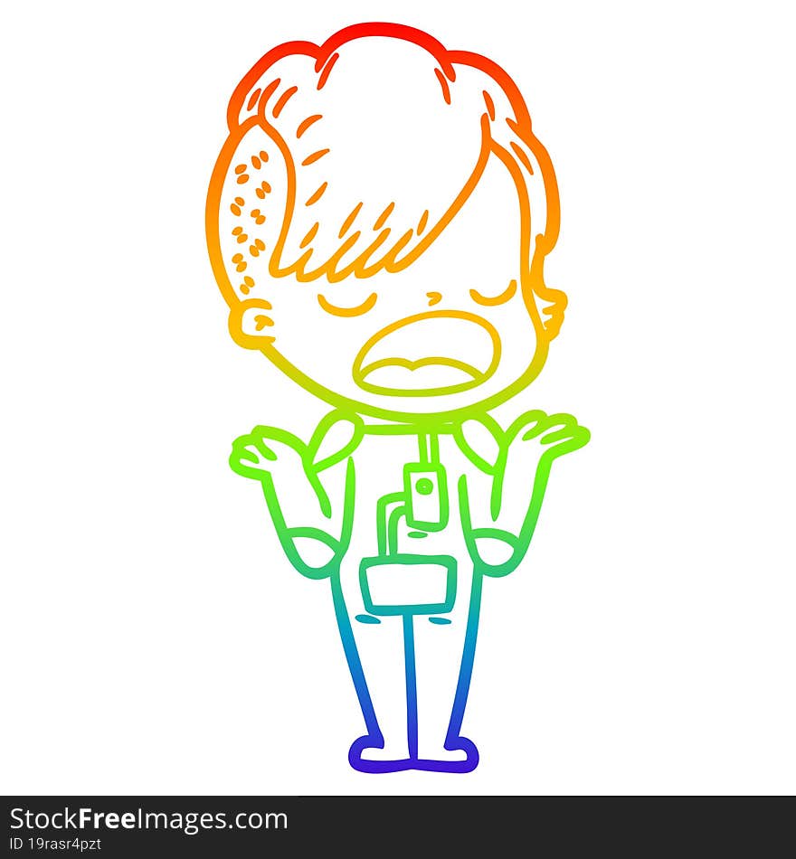 rainbow gradient line drawing cartoon cool hipster girl in space suit