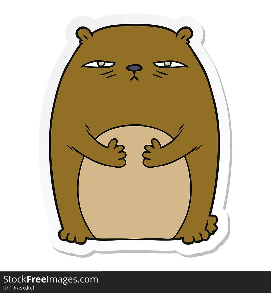 sticker of a cartoon tired annoyed bear