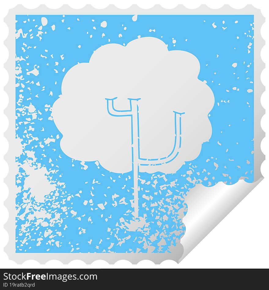 quirky distressed square peeling sticker symbol tree