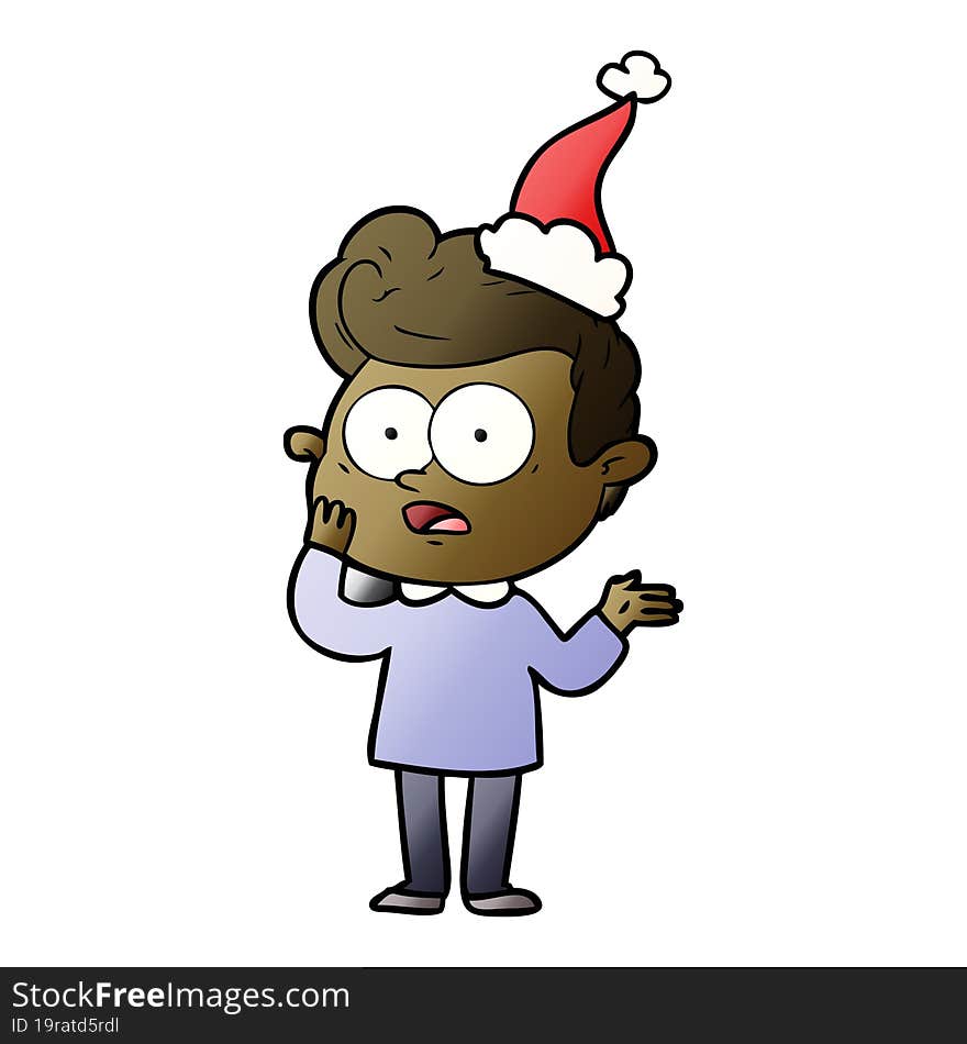 gradient cartoon of a staring man wearing santa hat