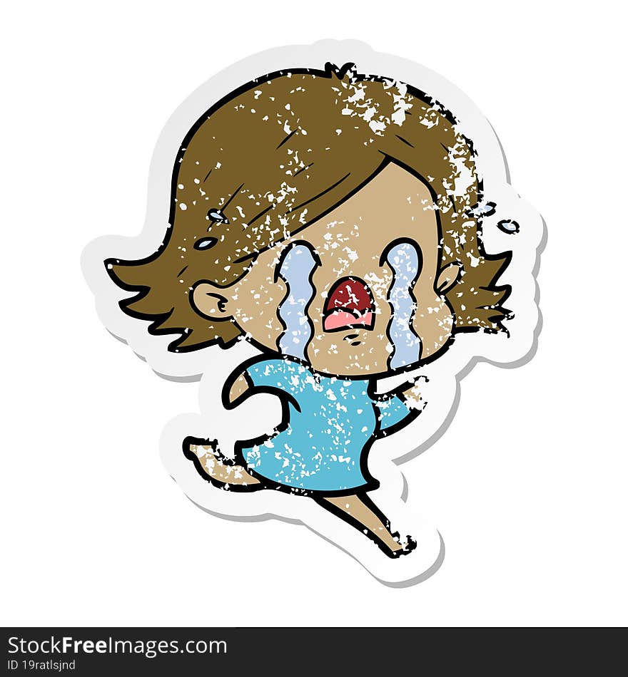 Distressed Sticker Of A Cartoon Woman Crying