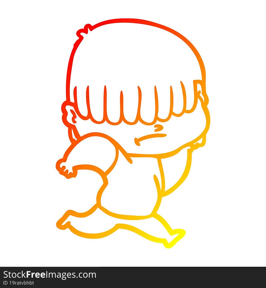 Warm Gradient Line Drawing Cartoon Boy With Untidy Hair