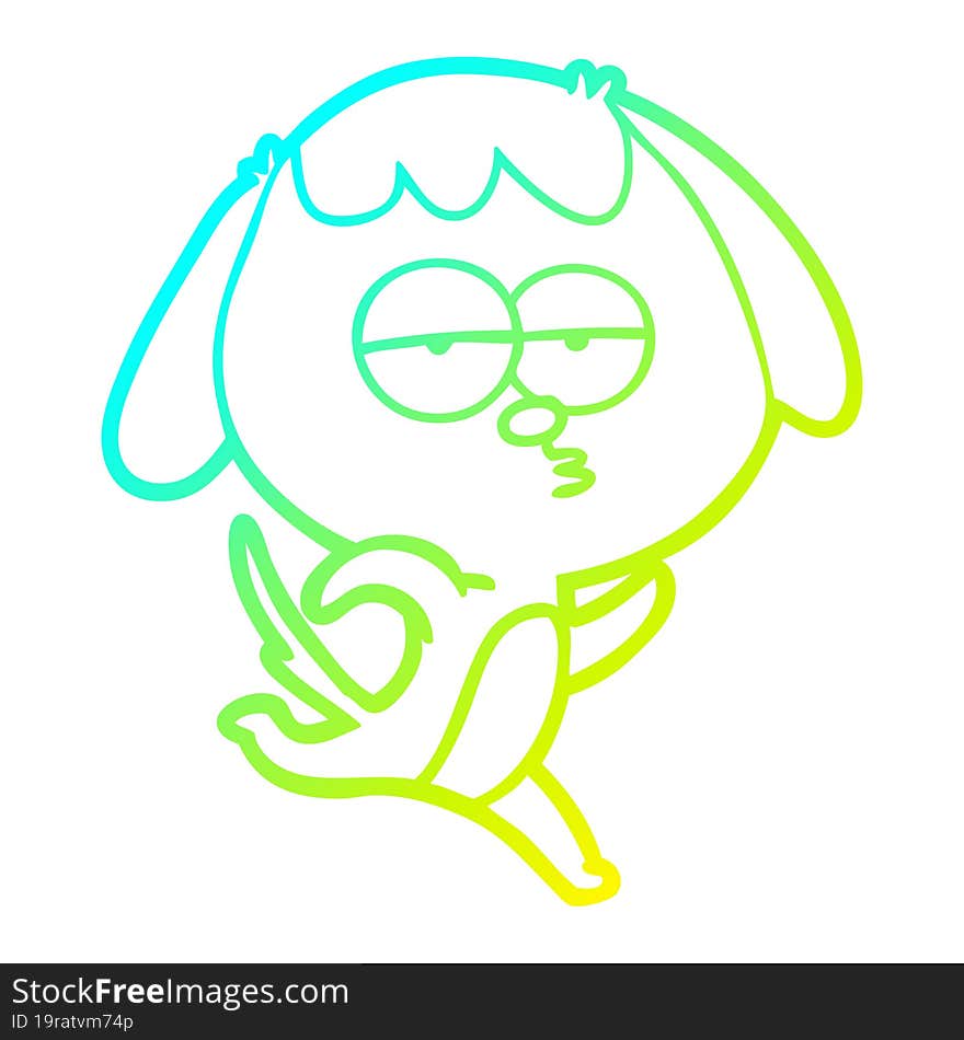 cold gradient line drawing of a cartoon bored dog running