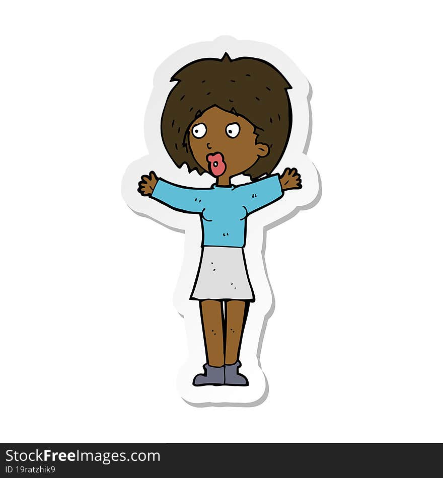 sticker of a cartoon worried woman