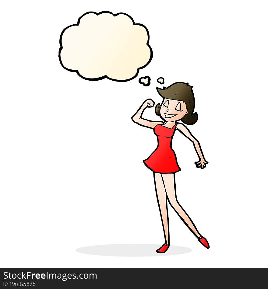 cartoon woman with can do attitude with thought bubble