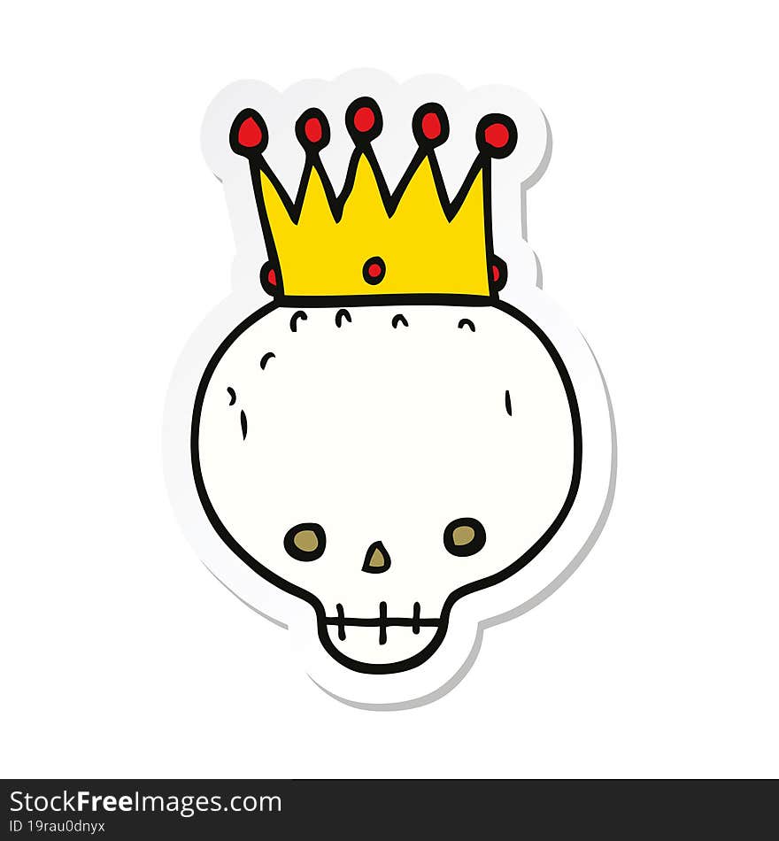 sticker of a cartoon skull with crown