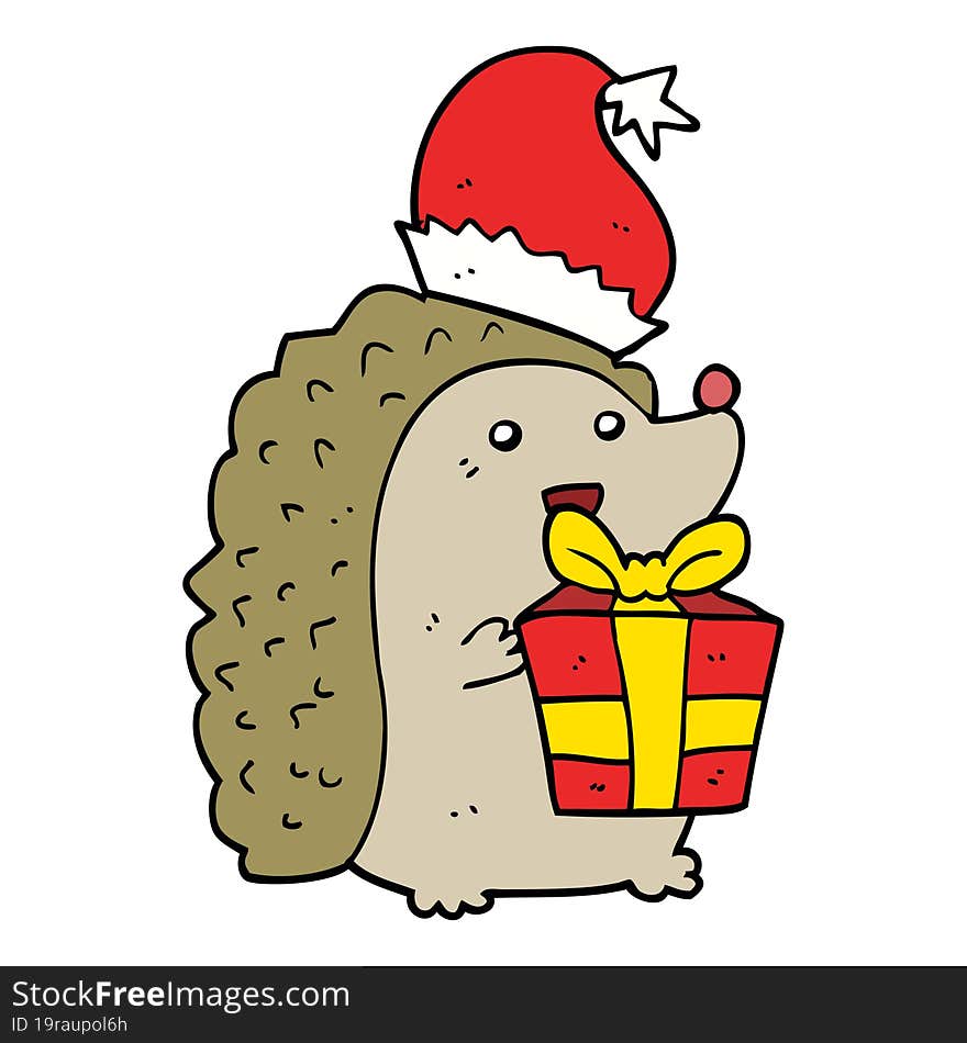 cartoon hedgehog wearing christmas hat