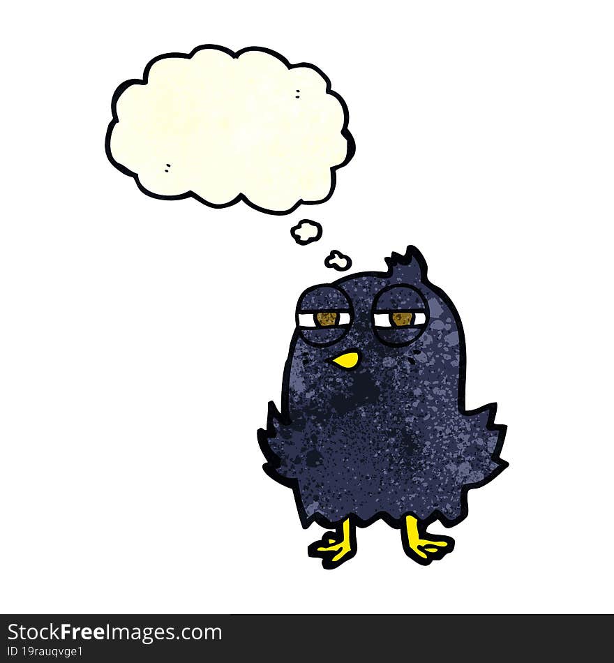 funny cartoon bird with thought bubble