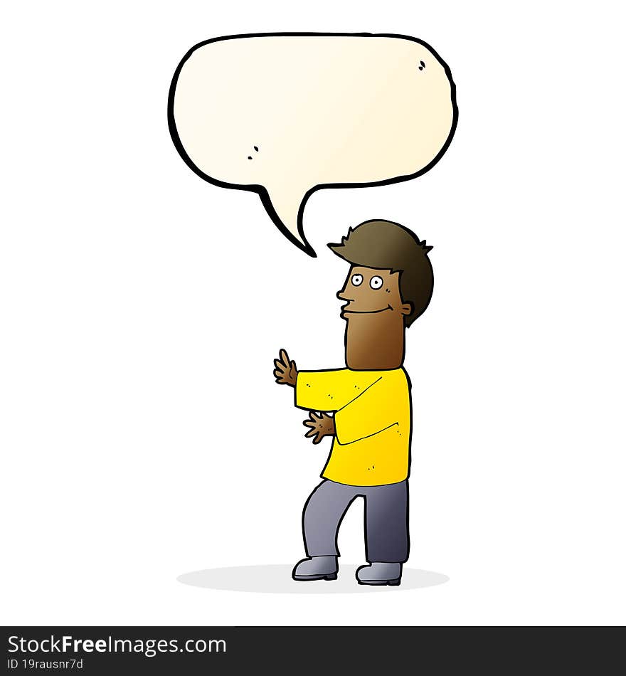 cartoon man gesturing with speech bubble