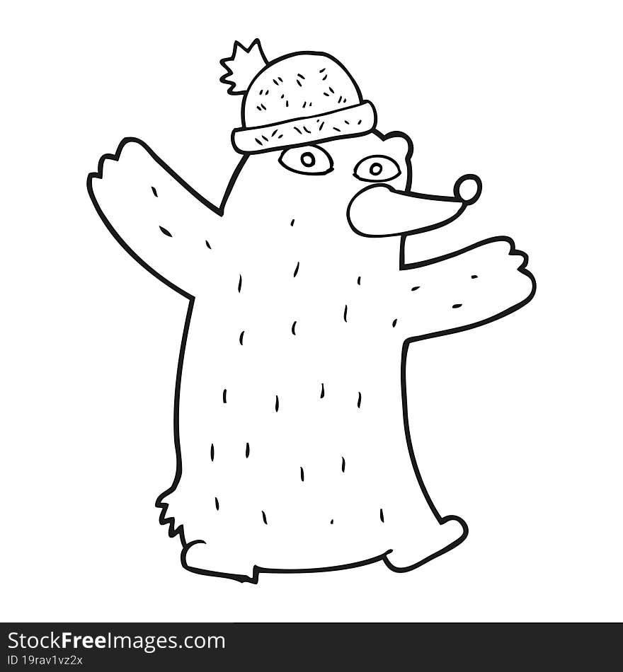 black and white cartoon bear wearing hat