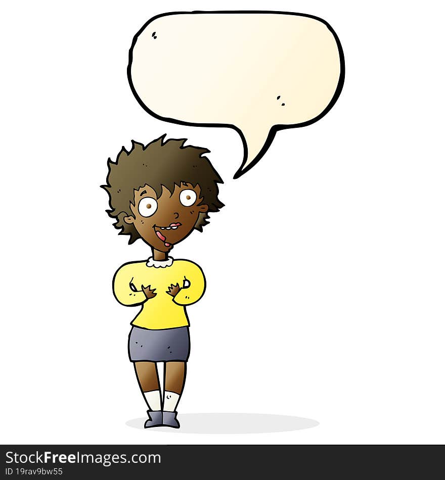 cartoon excited woman with speech bubble