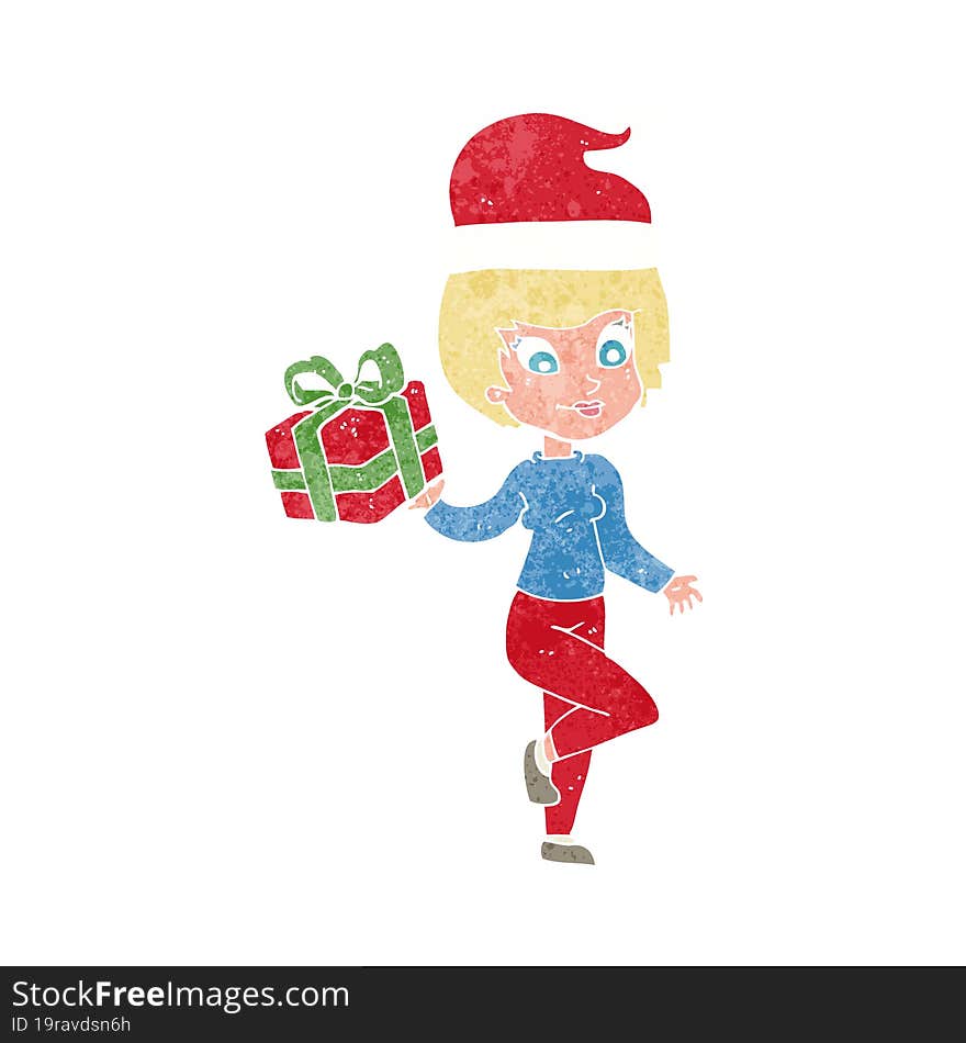 cartoon woman with present