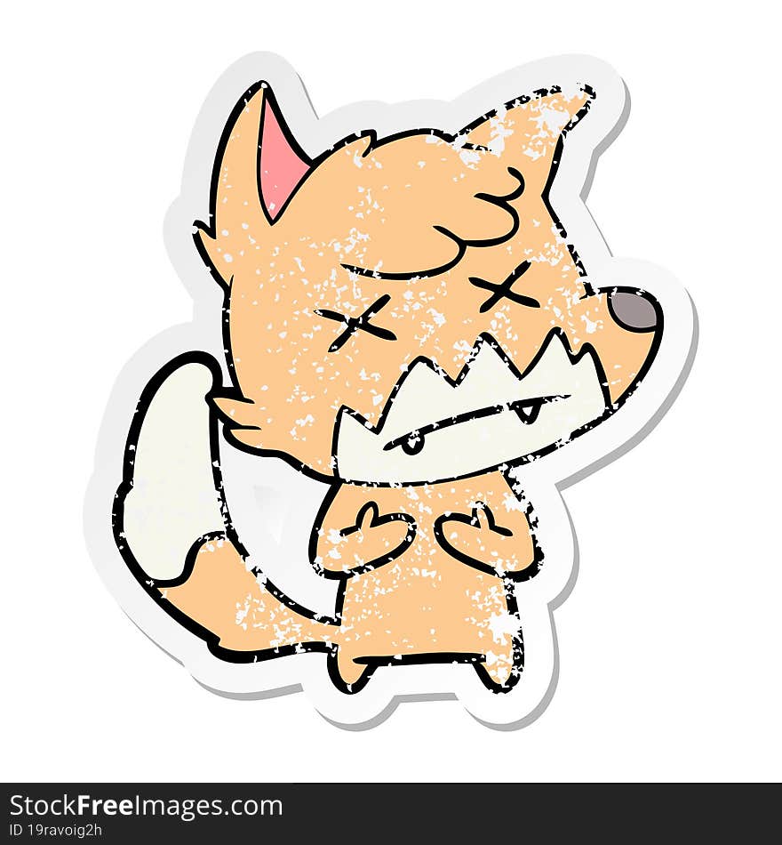 distressed sticker of a cartoon cross eyed fox