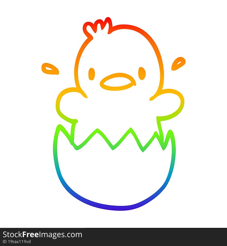 rainbow gradient line drawing of a cute cartoon chick