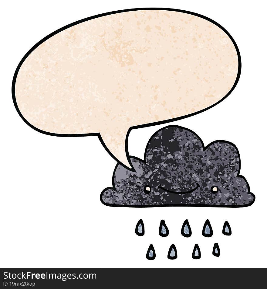 cartoon storm cloud and speech bubble in retro texture style