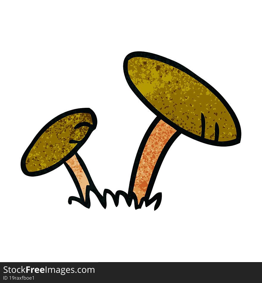 Textured Cartoon Doodle Of Some Mushrooms