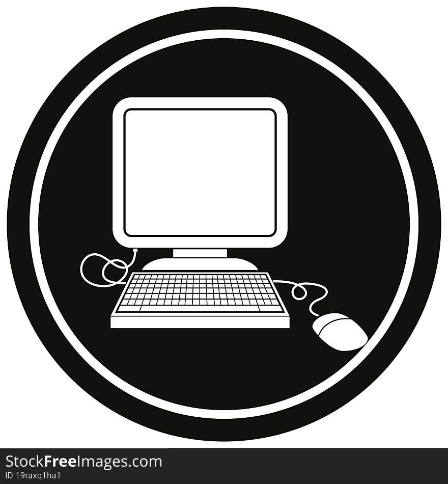 Computer With Mouse Circular Symbol