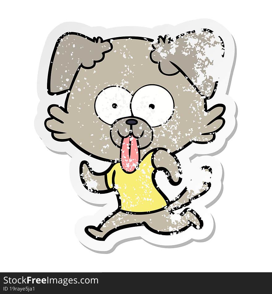 Distressed Sticker Of A Cartoon Dog With Tongue Sticking Out