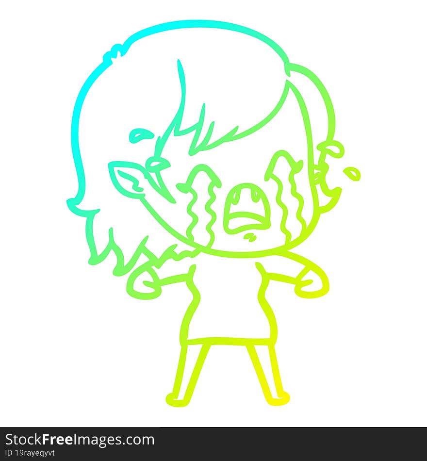 cold gradient line drawing cartoon crying vampire girl