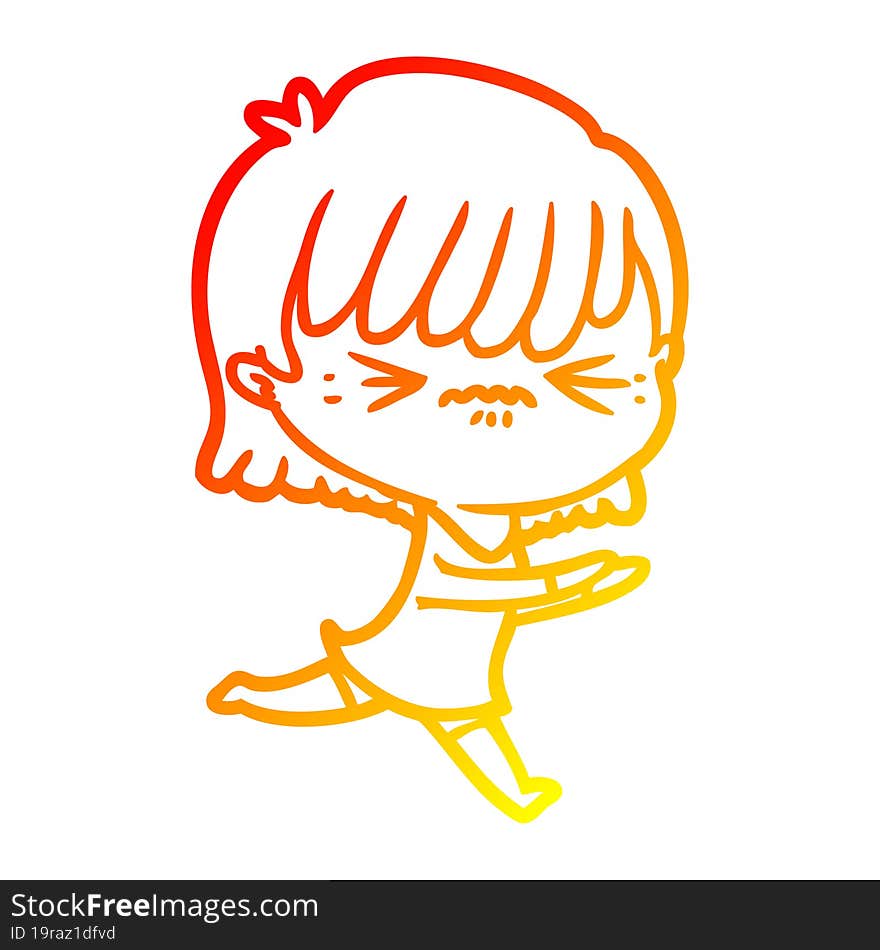 warm gradient line drawing annoyed cartoon girl