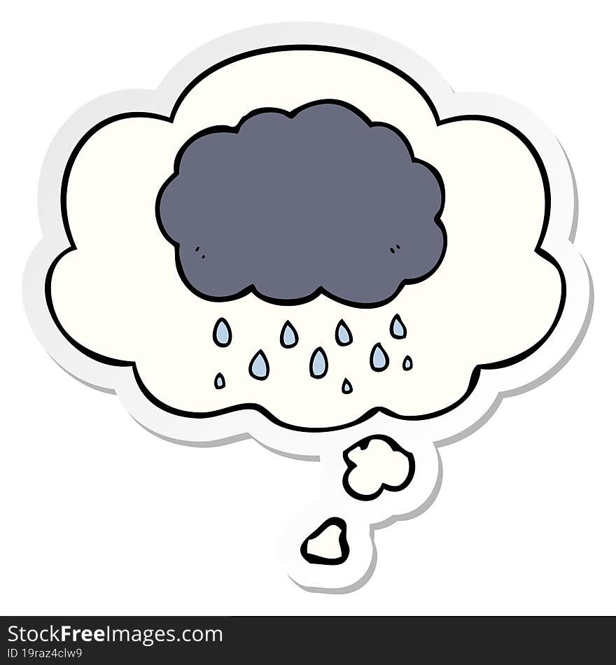 cartoon cloud raining and thought bubble as a printed sticker