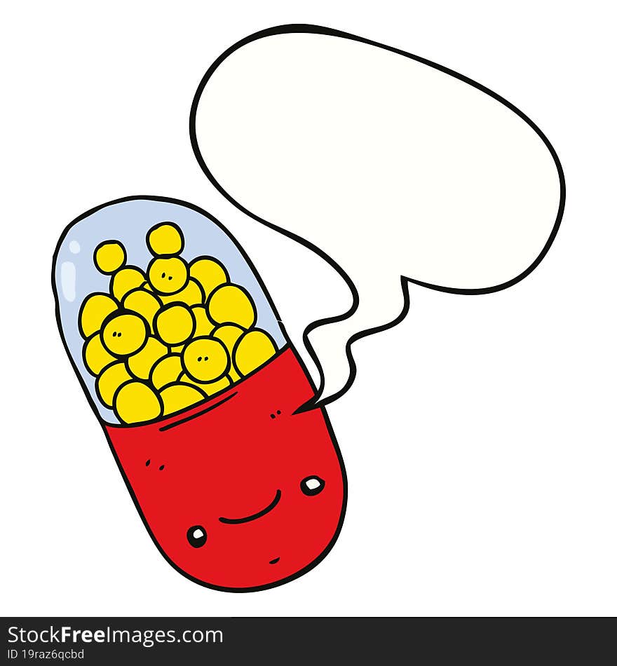 Cartoon Pill And Speech Bubble