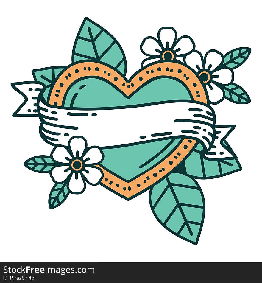 iconic tattoo style image of a heart and banner. iconic tattoo style image of a heart and banner