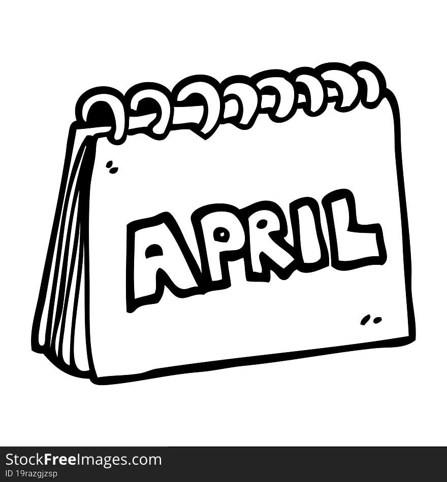 line drawing cartoon calendar showing month of april