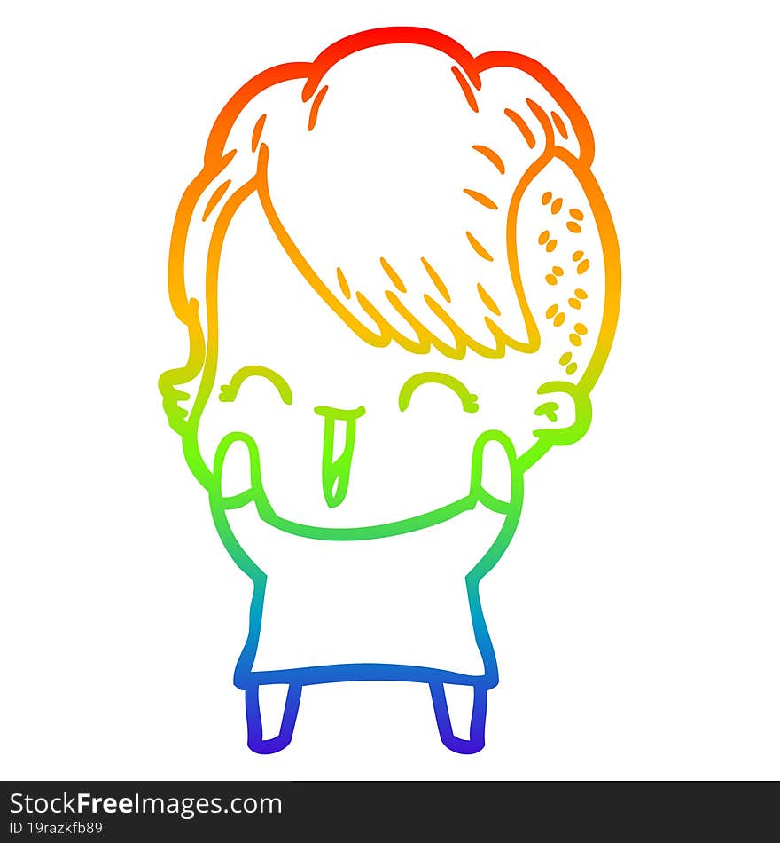 rainbow gradient line drawing cartoon happy hipster girl