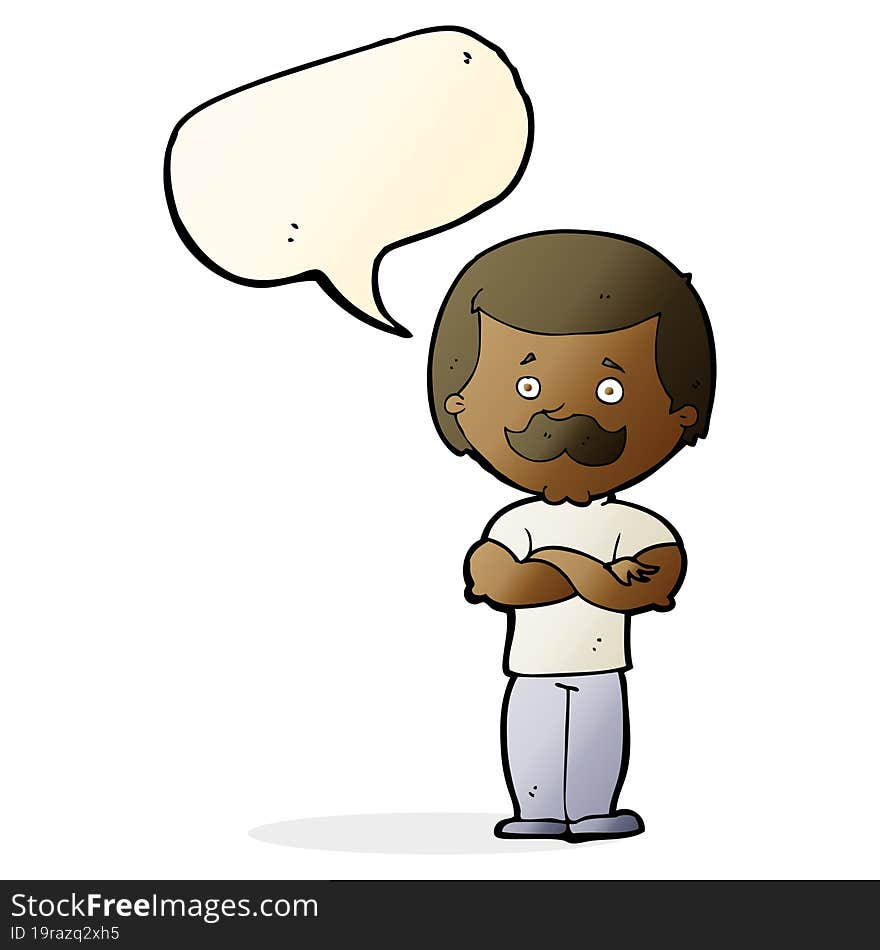 cartoon manly mustache man with speech bubble