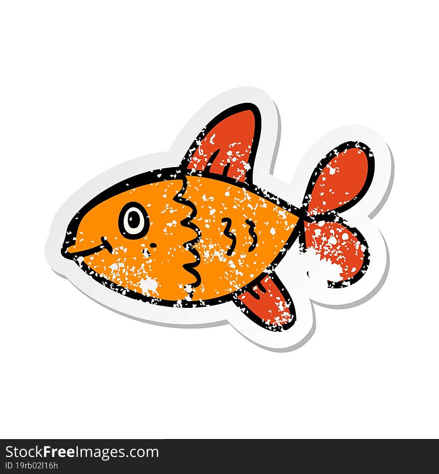 distressed sticker of a cartoon fish