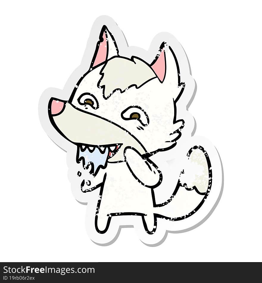 distressed sticker of a cartoon hungry wolf