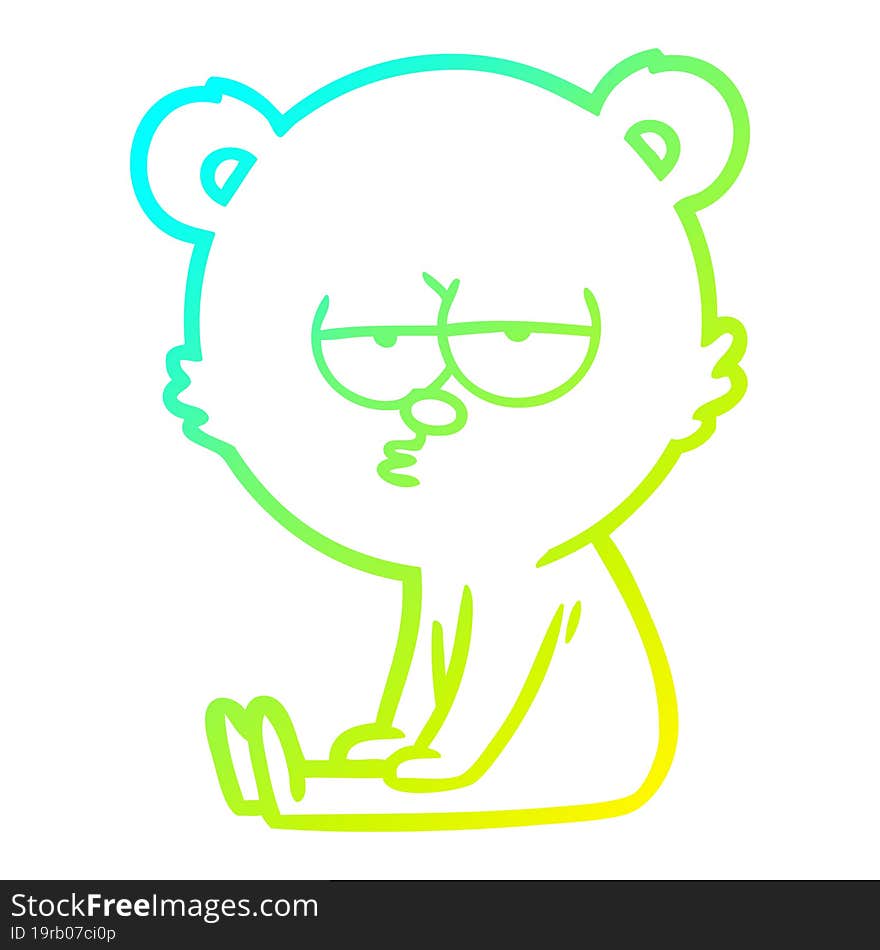 cold gradient line drawing bored polar bear cartoon sitting