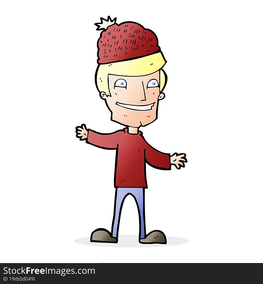 cartoon man wearing winter hat